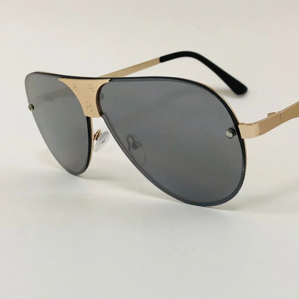 Men Sunglasses Gold Frame Gray Lens Fashion Silver Mirror Pilot Lentes Gafas New
